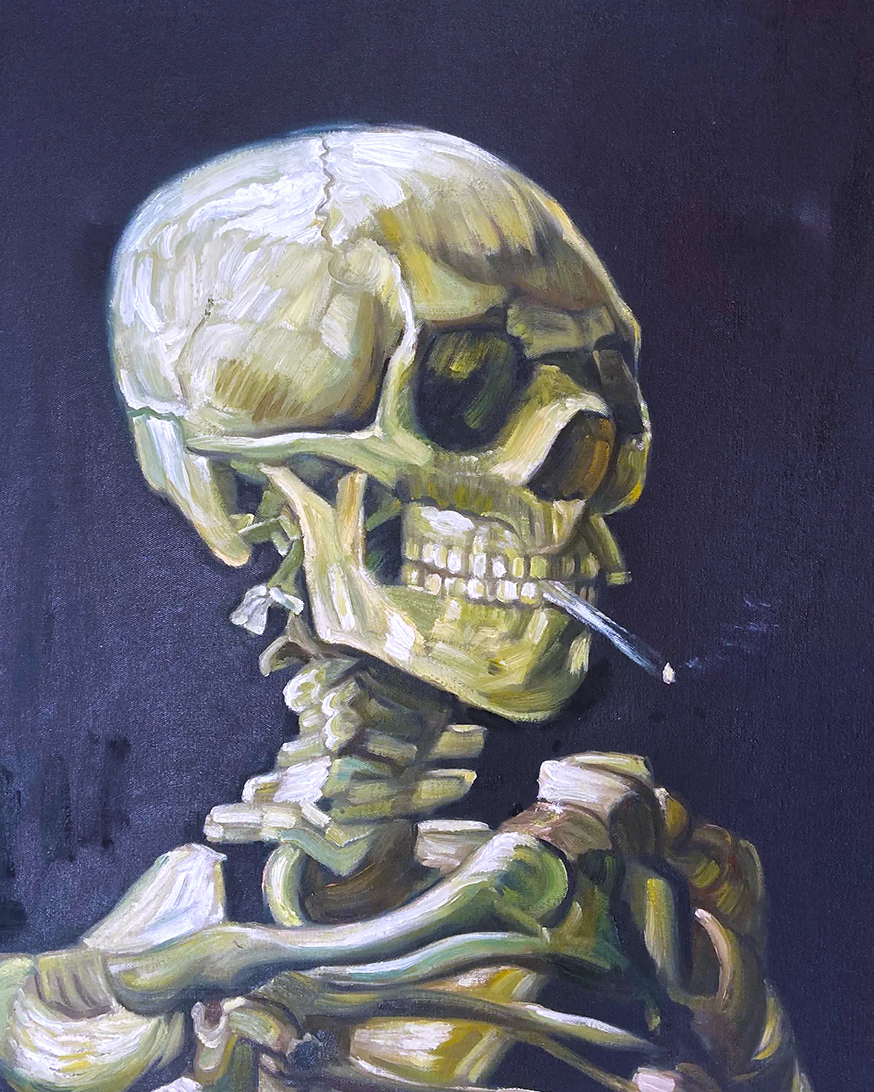 Galerie Mont Head of a Skeleton with a Burning Cigarette - Vincent Van Gogh^ Van Gogh