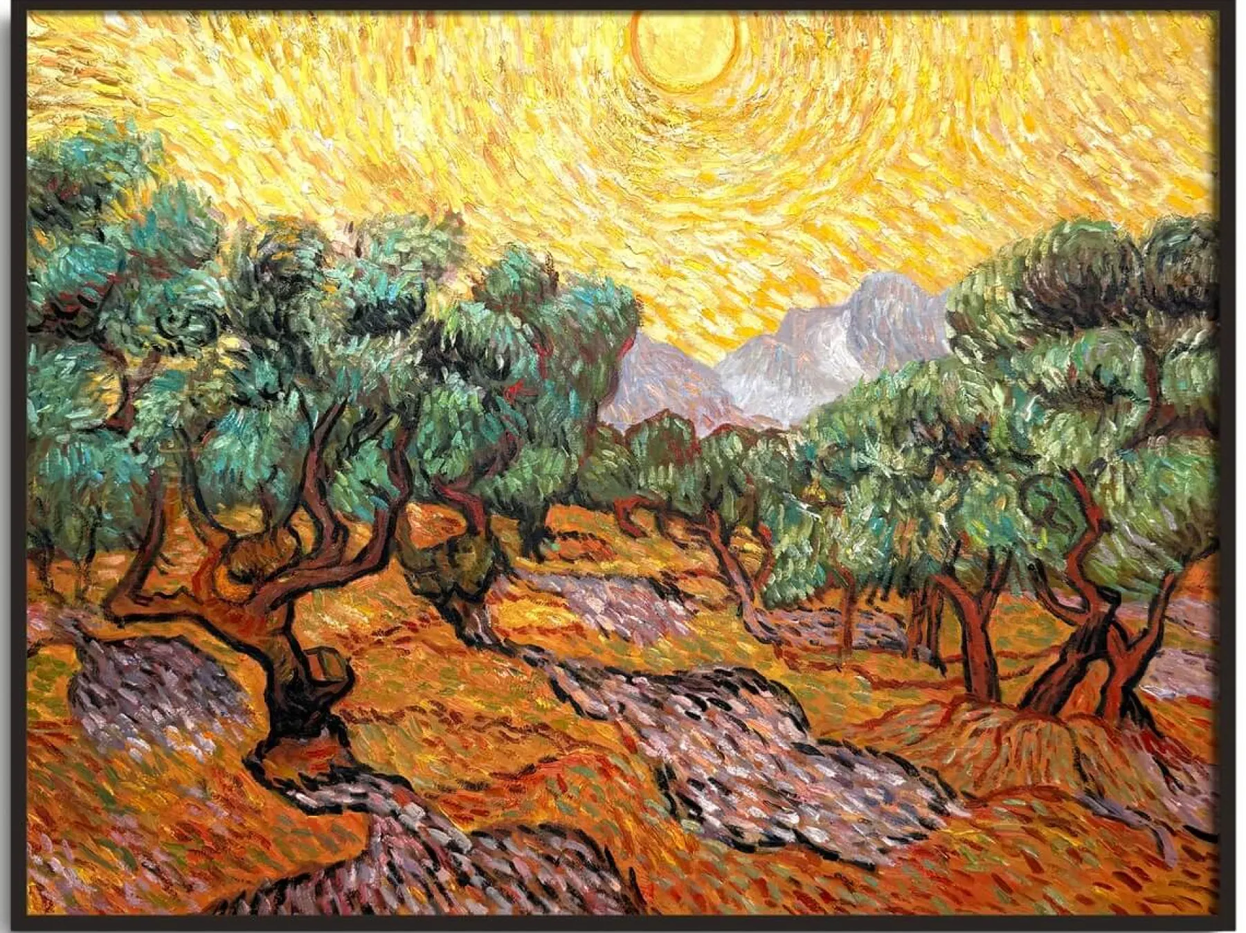 Galerie Mont Olive Trees with Yellow Sky and Sun - Vincent Van Gogh^ Van Gogh