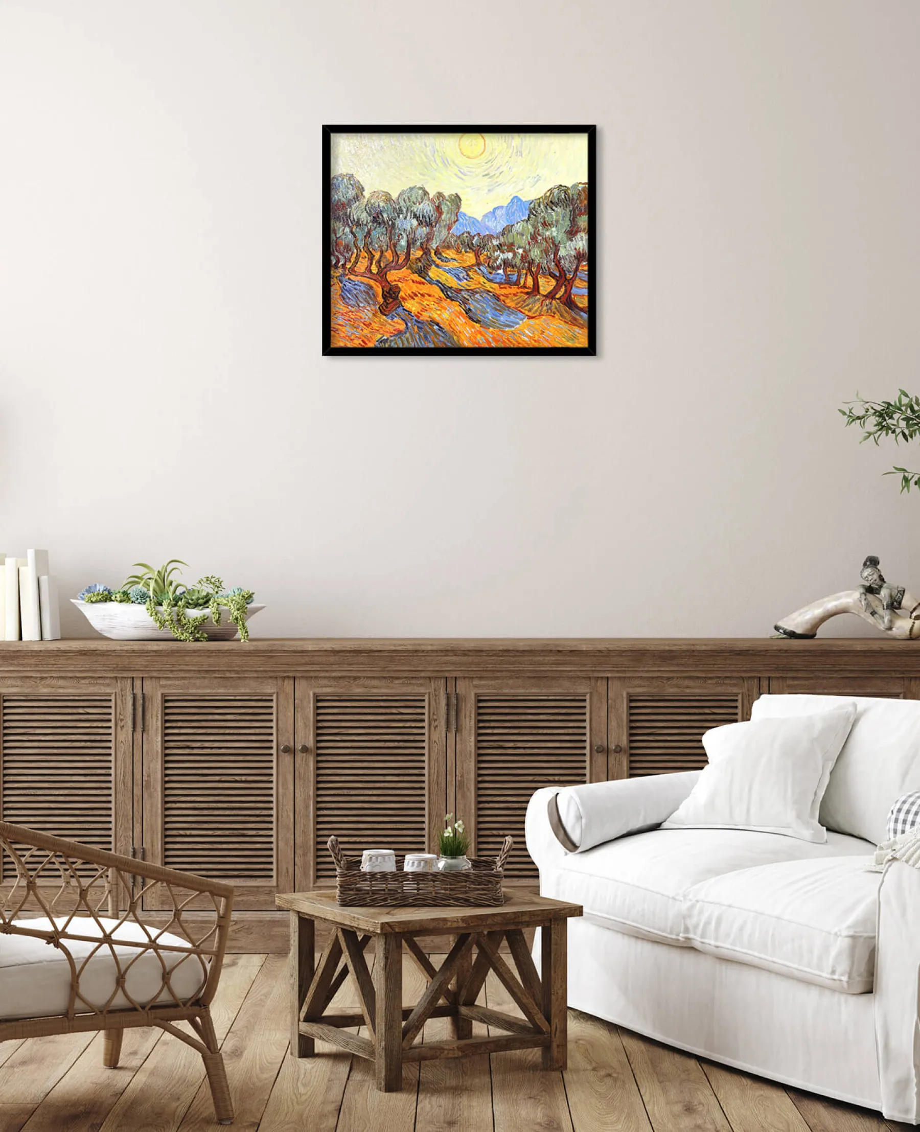 Galerie Mont Olive Trees with Yellow Sky and Sun - Vincent Van Gogh^ Van Gogh