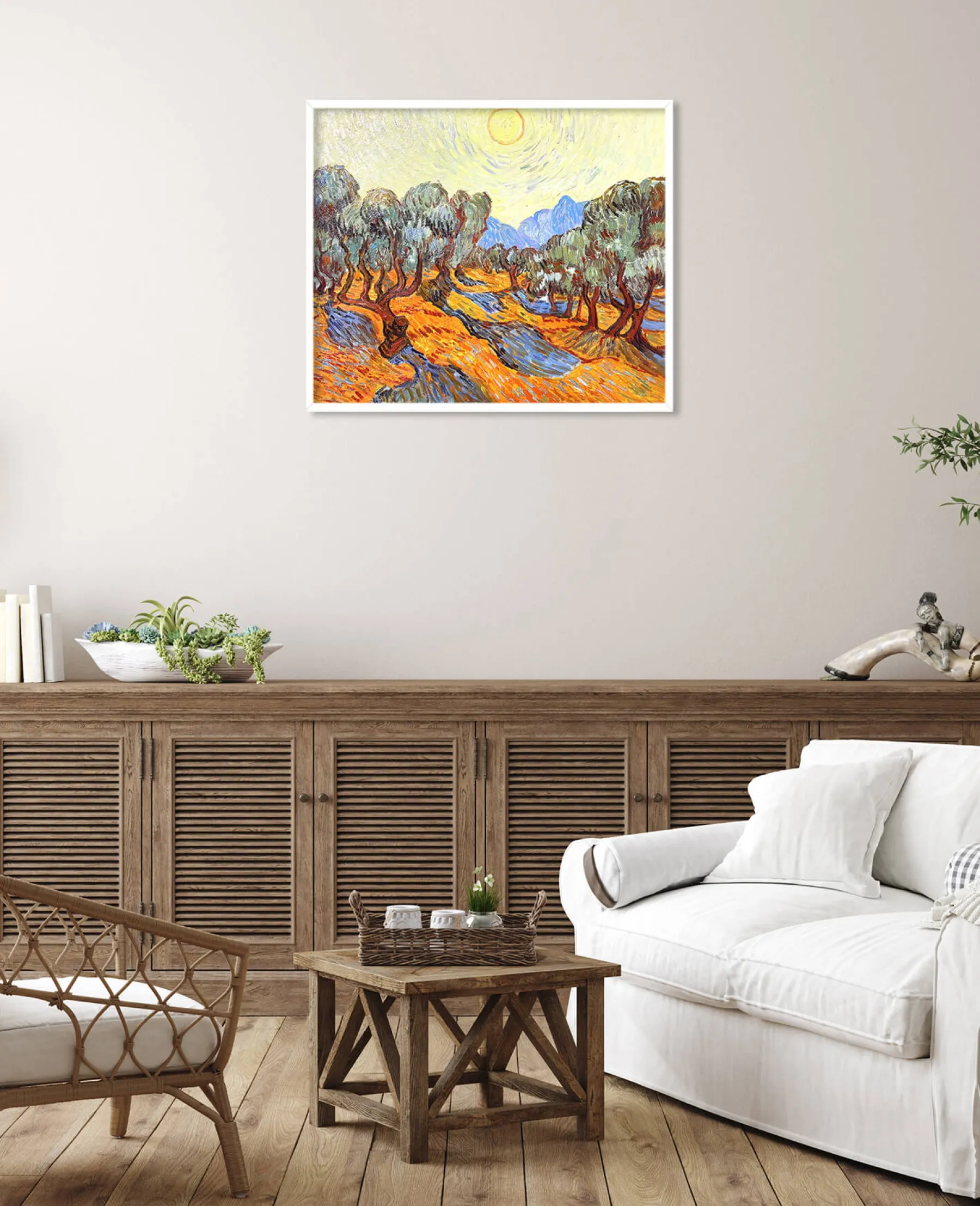 Galerie Mont Olive Trees with Yellow Sky and Sun - Vincent Van Gogh^ Van Gogh