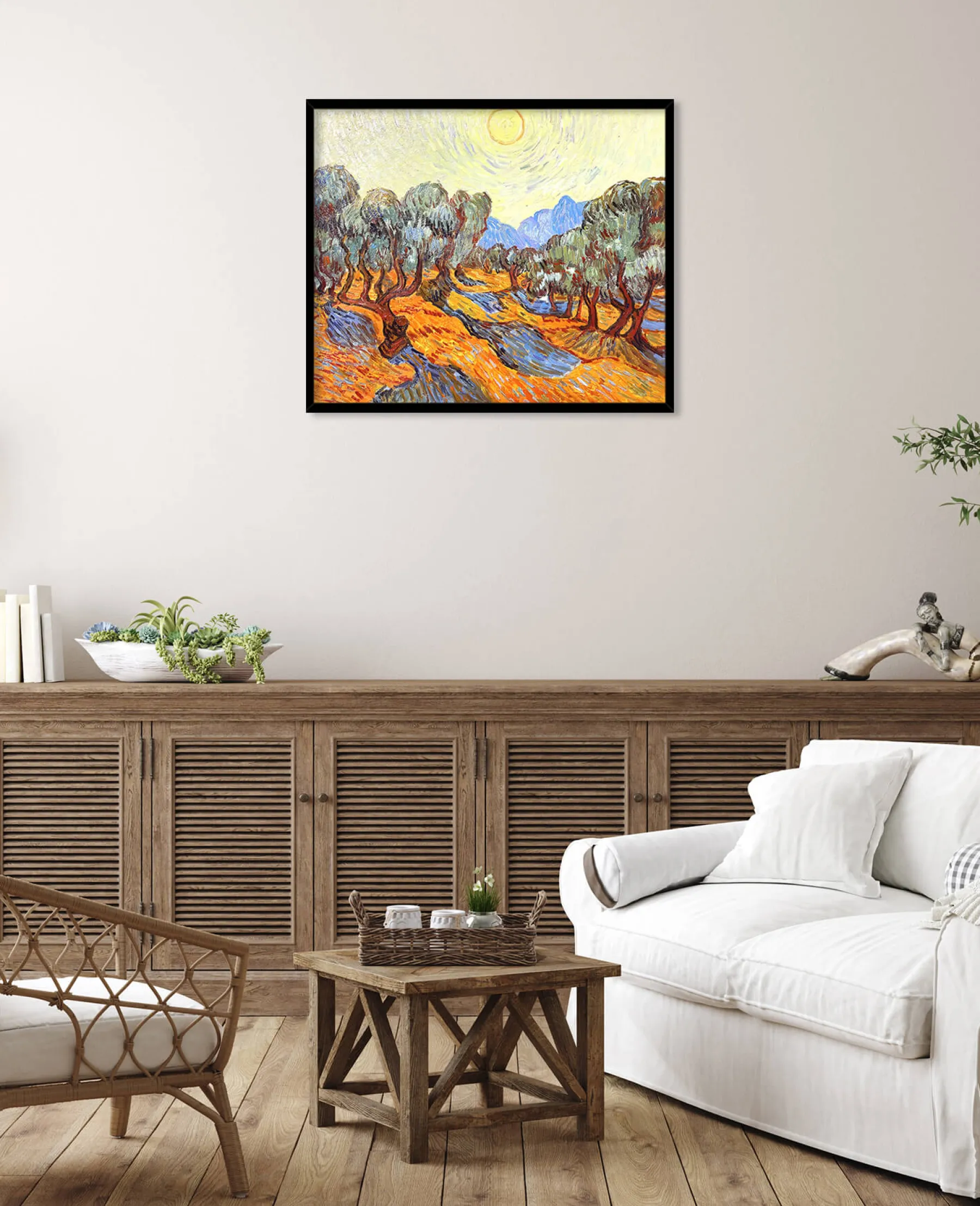 Galerie Mont Olive Trees with Yellow Sky and Sun - Vincent Van Gogh^ Van Gogh