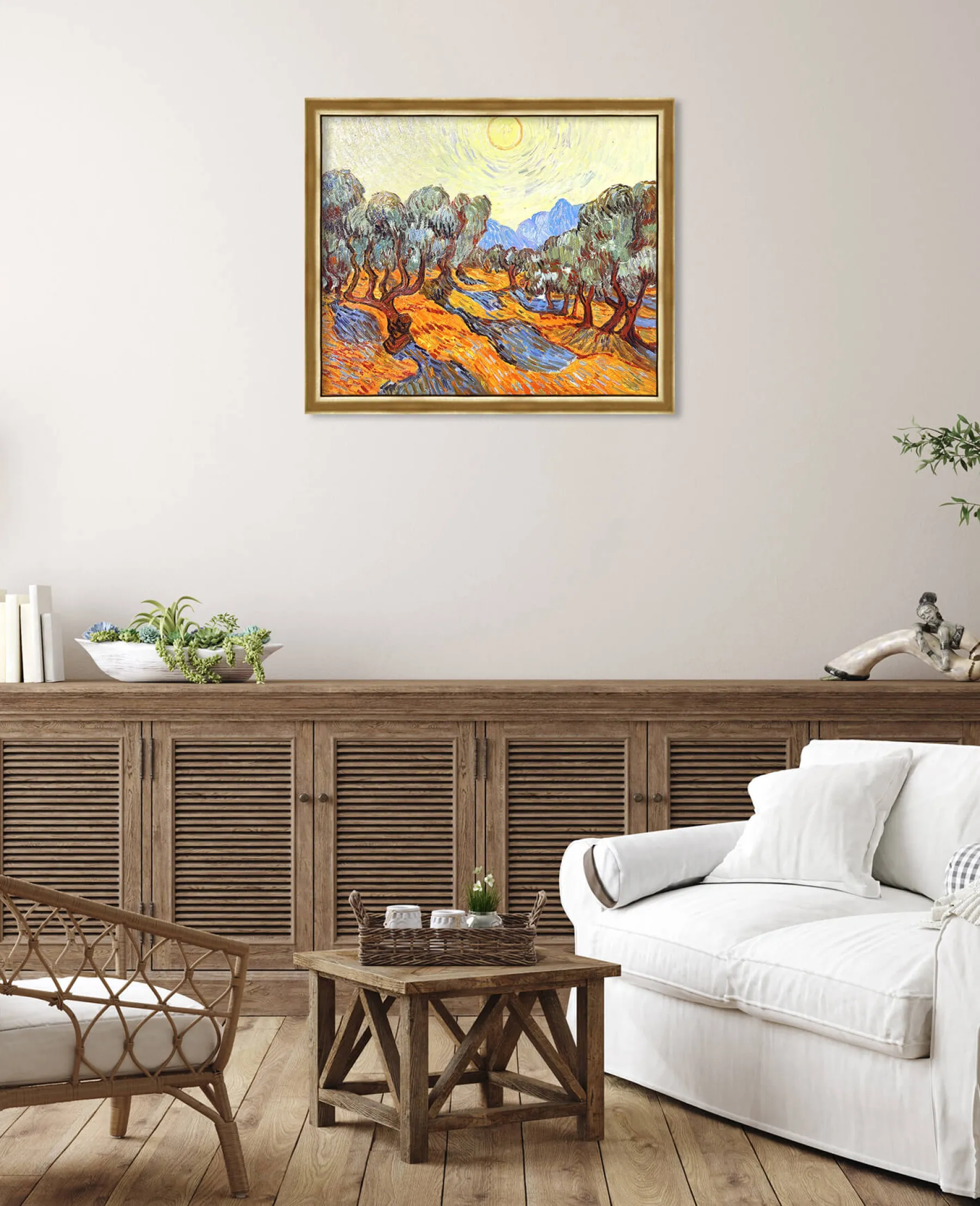 Galerie Mont Olive Trees with Yellow Sky and Sun - Vincent Van Gogh^ Van Gogh