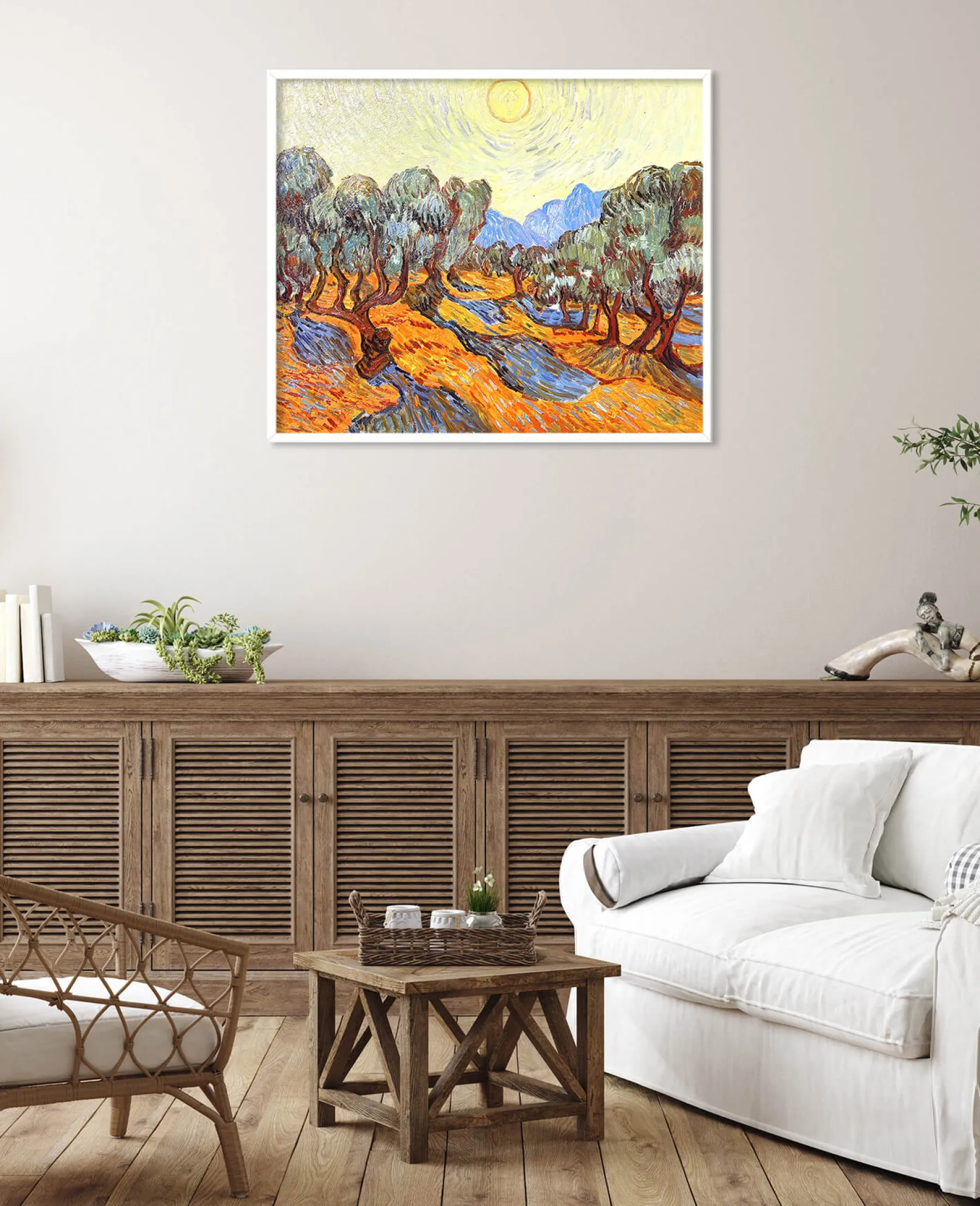 Galerie Mont Olive Trees with Yellow Sky and Sun - Vincent Van Gogh^ Van Gogh