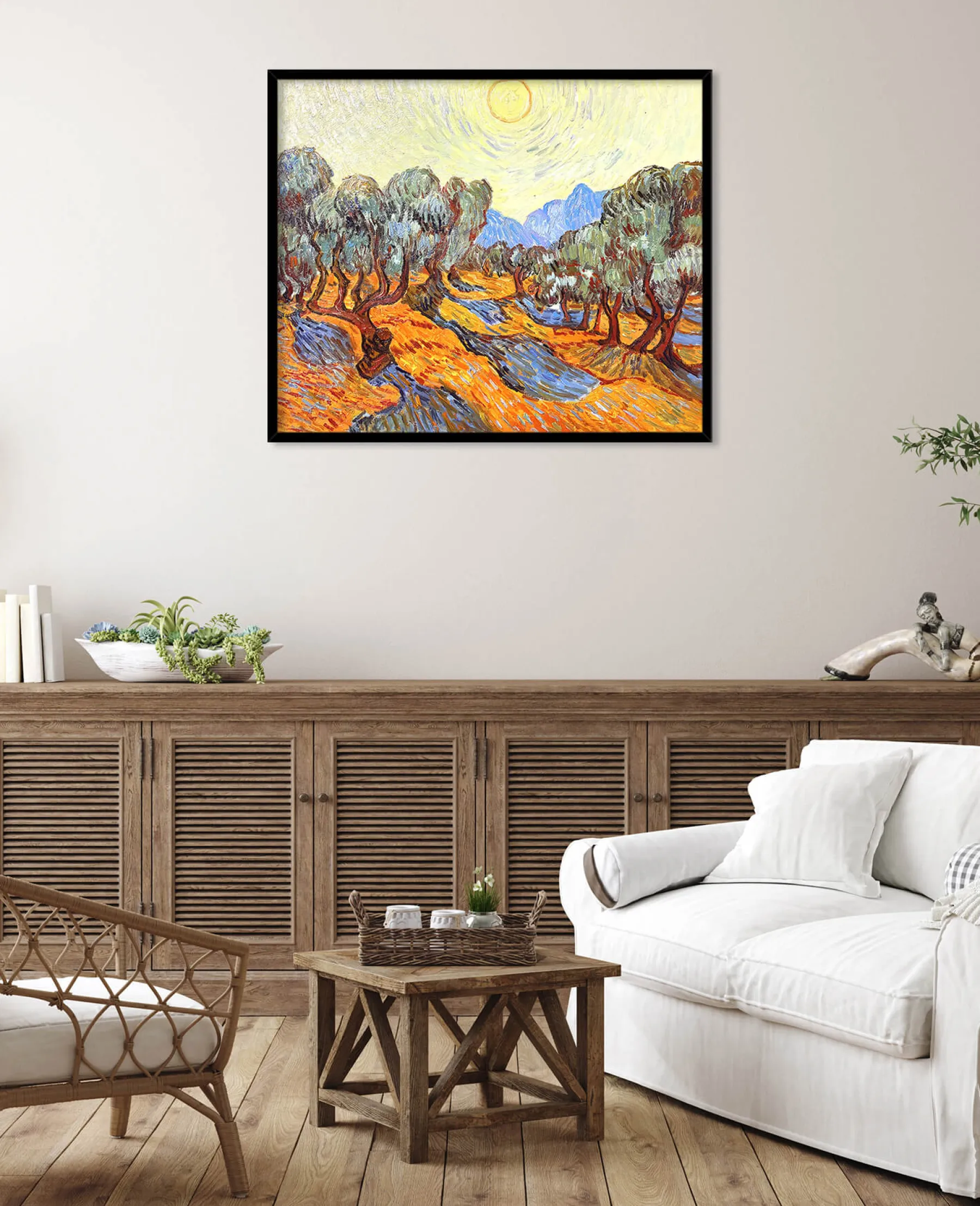 Galerie Mont Olive Trees with Yellow Sky and Sun - Vincent Van Gogh^ Van Gogh