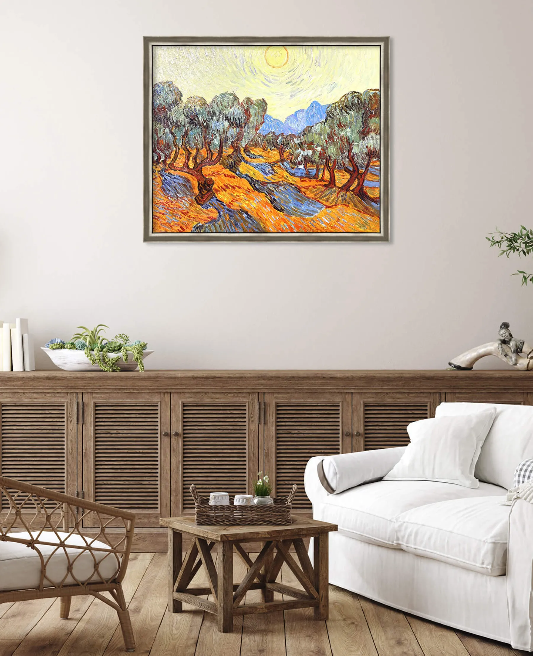 Galerie Mont Olive Trees with Yellow Sky and Sun - Vincent Van Gogh^ Van Gogh