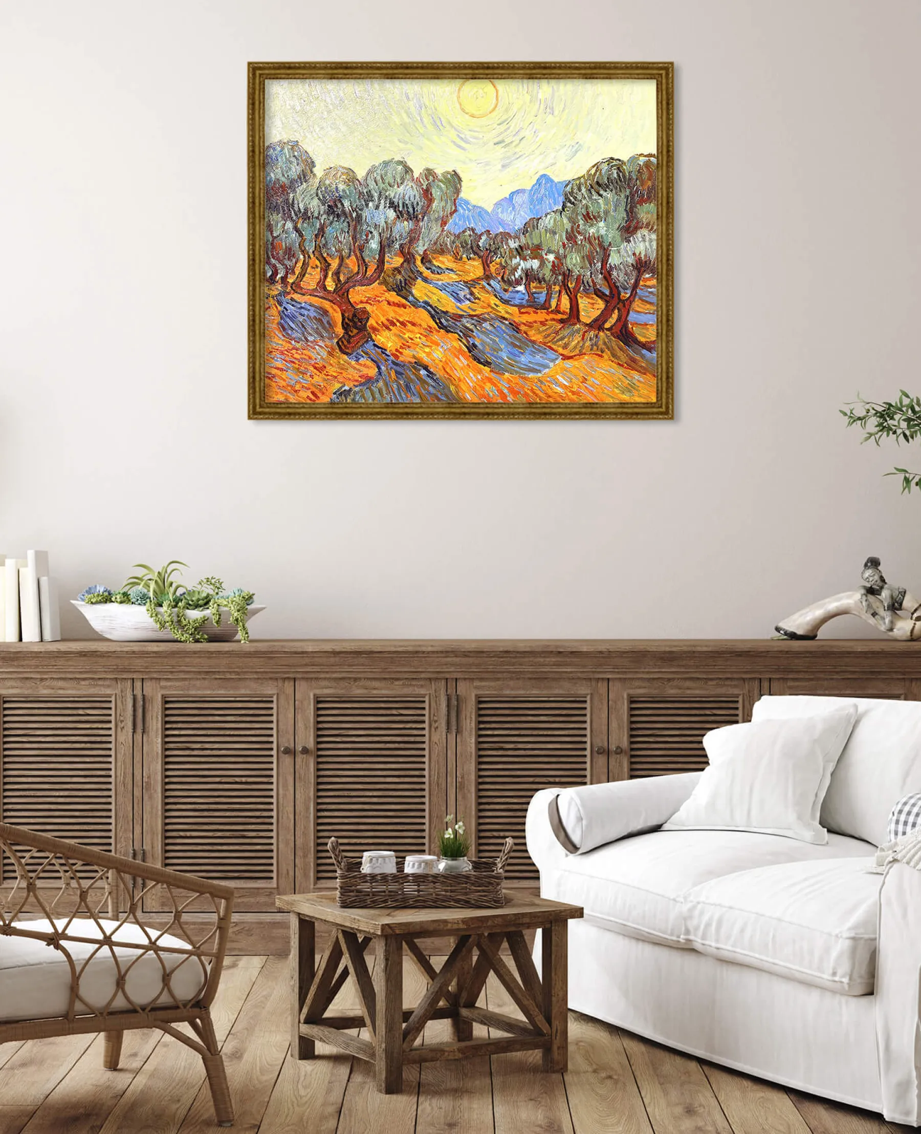 Galerie Mont Olive Trees with Yellow Sky and Sun - Vincent Van Gogh^ Van Gogh