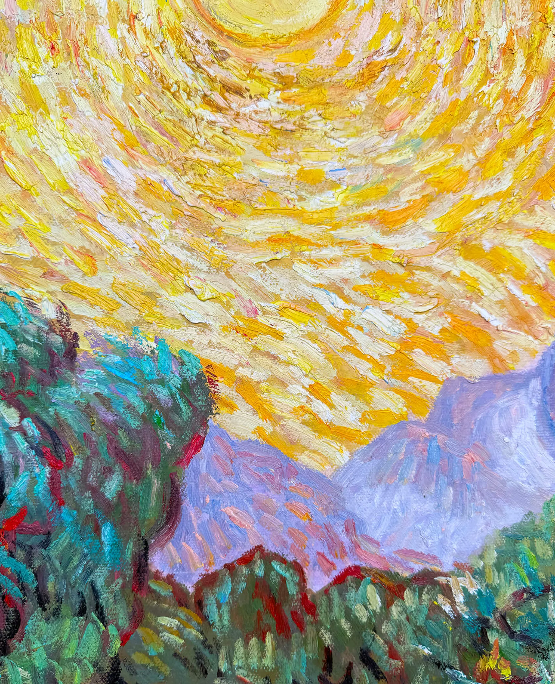 Galerie Mont Olive Trees with Yellow Sky and Sun - Vincent Van Gogh^ Van Gogh