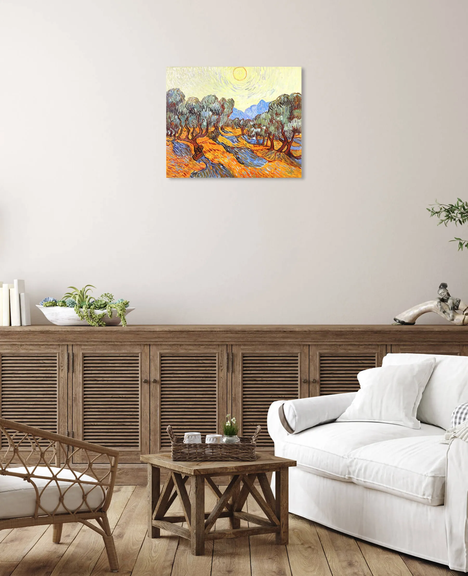 Galerie Mont Olive Trees with Yellow Sky and Sun - Vincent Van Gogh^ Van Gogh