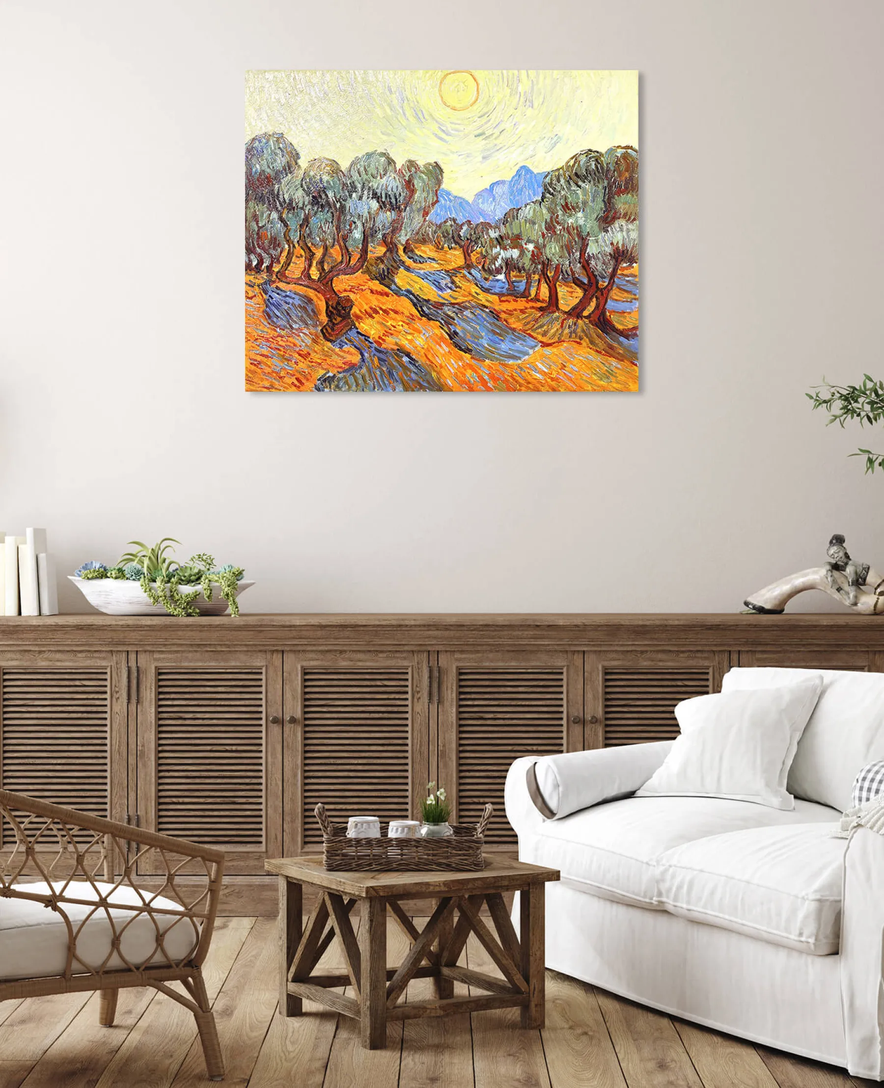 Galerie Mont Olive Trees with Yellow Sky and Sun - Vincent Van Gogh^ Van Gogh