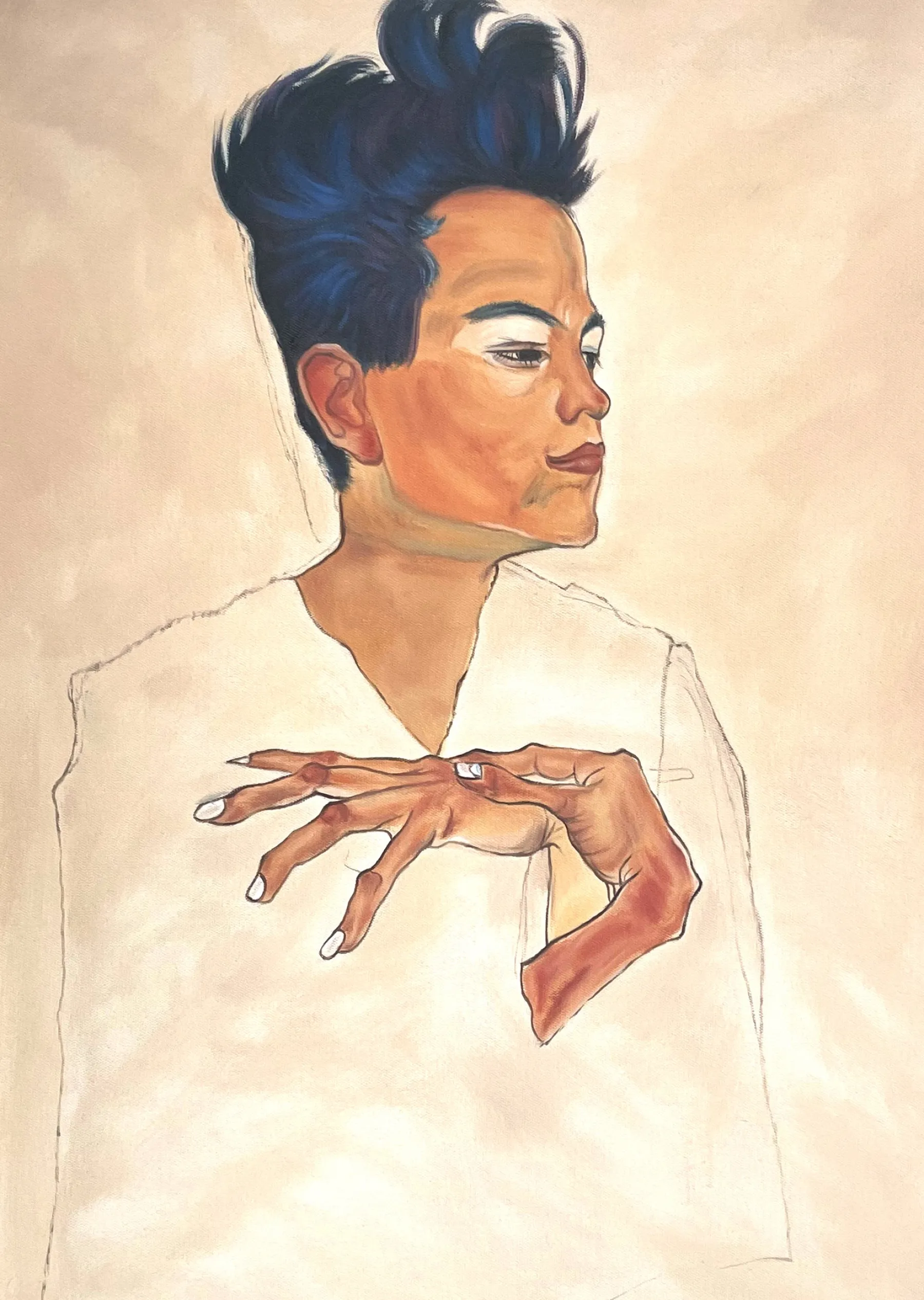 Galerie Mont Self-portrait with hands to the chest - Egon Schiele^ Schiele